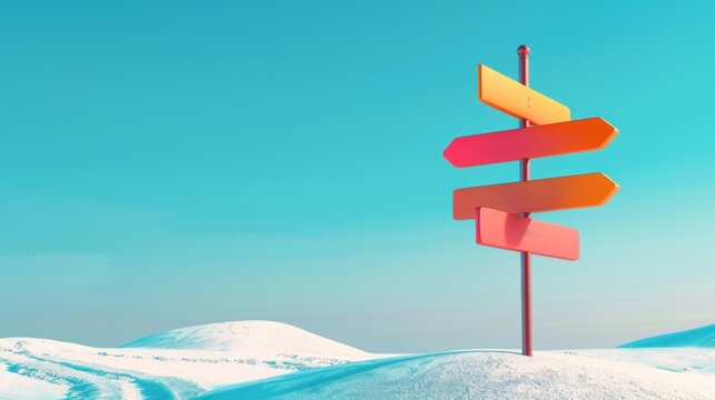 3D rendering blank wooden signpost template on blue background. AI generated image