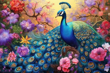 Intricate Peacock oriental flower. Beauty decorative. Generate Ai