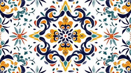 A Talavera design. Portuguese Azulejos. Turkish ornament. Moroccan tile mosaic. Spanish porcelain. Ceramic tableware. Folk print. Spanish pottery. Mediterranean seamless wallpaper. - obrazy, fototapety, plakaty