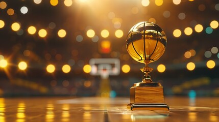 Basketball champion award cup placed in stadium - obrazy, fototapety, plakaty