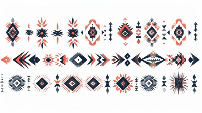 Decorative elements of Aztec geometric design isolated on white background. Ethnic collection.