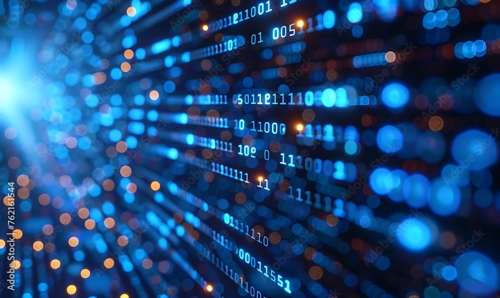 Poster blue binary code display: a digital visualization