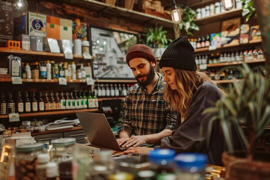 Smiling florist holding card reader machine at counter with customer paying with credit card. Young african american florist shop assistant holding payment machine while buyer purchase a bunch flower.