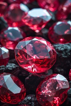Beautiful faceted red ruby ​​stones, selective focus