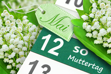 Deutscher Kalender Datum 12. Mai  2024  Sonntag und Muttertag mit Blumen