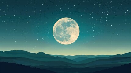 Fototapeta na wymiar Illustration of full moon view above the sky at night with flat style. AI generated image