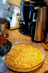 Sweet dough apple pie preparation in the kitchen close up view