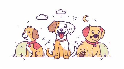 A flat design style minimal modern illustration of a dog. Outline style character design.