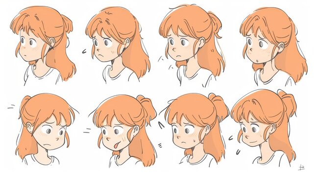 The modern doodle design illustrations show various behavior poses and sad expressions of a girl character.