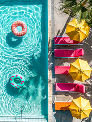 Pool with donut rubber rings, summer vibe