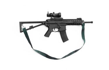 M-16 automatic machine gun on White Background 
