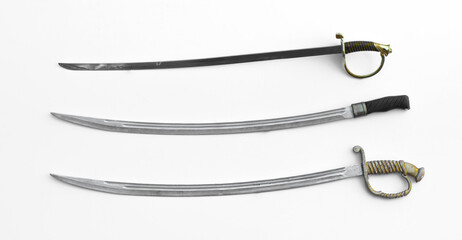collection of sabers isolated on white background