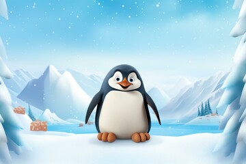 Playful Penguin mockup background. Nature wildlife. Generate Ai
