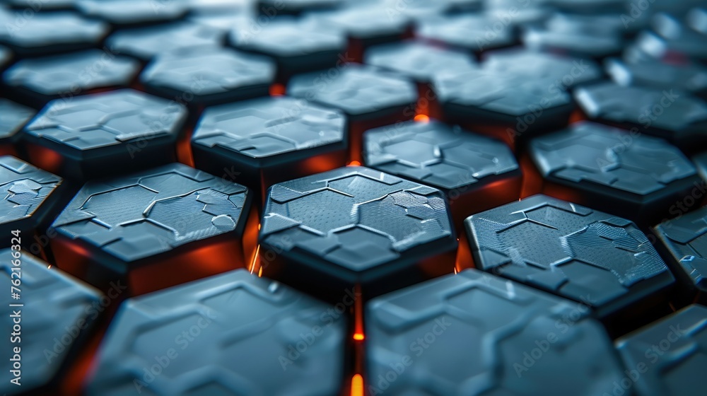 Aufkleber Futuristic surface concept with hexagons. Trendy sci-fi technology background with hexagonal pattern. top view. Generative AI.