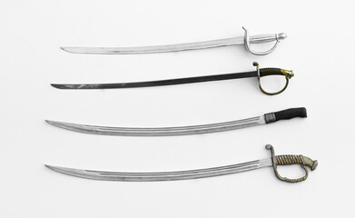 collection of sabers isolated on white background