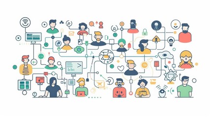 Set of flat design style modern illustrations of people who connect and communicate with the network.