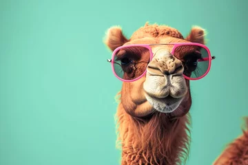 Gordijnen Cool Llama with Sunglasses on Teal © kilimanjaro 