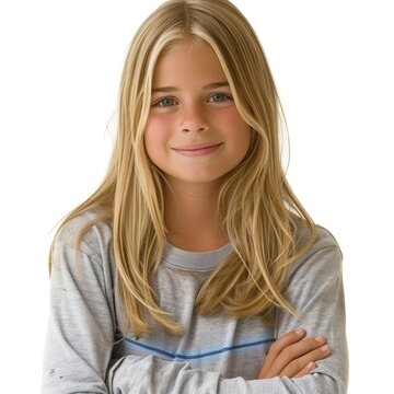 Portrait Smiling Child Girl On White Background, Illustrations Images