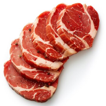 Raw Fresh Beef Meat Slices On White Background, Illustrations Images