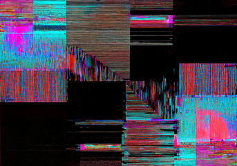 abstract glitch background with little colorful square and dominated with black