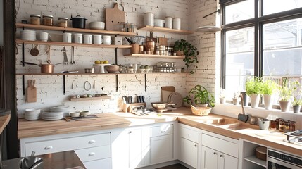 Scandinavian Kitchen Transformed into a DIY Workshop: Creative Space for Crafting Custom Kitchenware - obrazy, fototapety, plakaty
