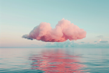 Pink Cloud Reflection Over Calm Sea