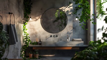 Scandinavian Bathroom Oasis A Calm Sanctuary Infused with Natures Touch - obrazy, fototapety, plakaty