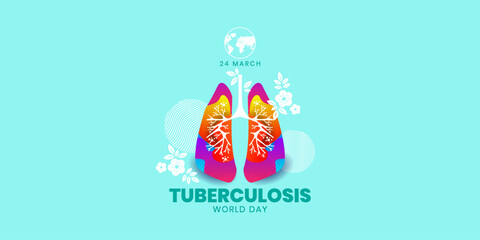 World Tuberculosis Day Banner Background. 24 march. TB awareness banner with lungs. Vector Illustration