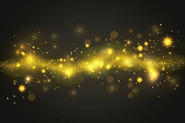 Fotobehang Abstract background with gold particles, Bokeh golden sparkles, dark background, holiday background, glittering confetti © mirifadapt
