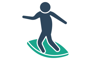surfing icon. people use surfing. icon related to sport, gym. solid icon style. element illustration.