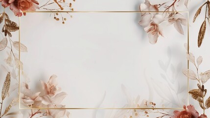 Flowers composition. Frame made of flowers on white background. Wedding nvitation card design.