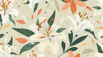 Cardwell lily seamless pattern, flat minimal retro/vintage colorful modern