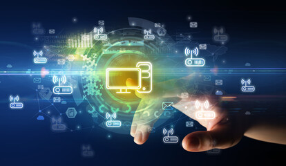 touching with soft gesture multimedia screen with future technology concept