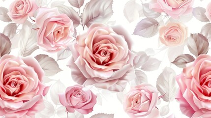 Your design will be enhanced by this seamless pattern with beautiful pink roses