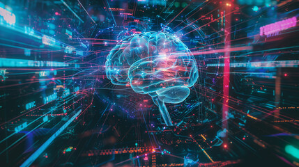  Intelligence artificielle et connexions neuronales dans un monde numérique - obrazy, fototapety, plakaty