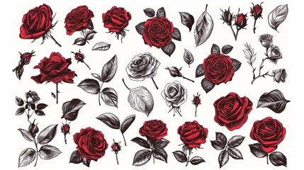 An extensive collection of modern roses and leaves for your design projects