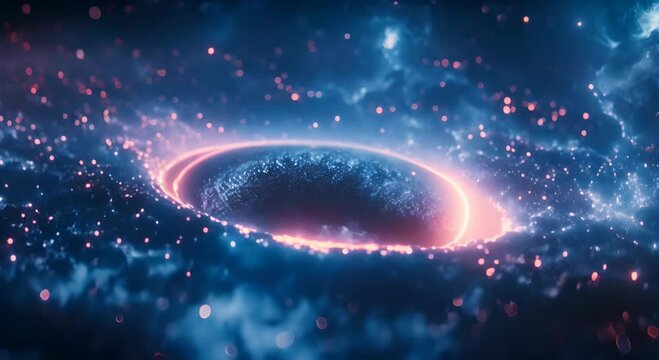 Abstract Pulsing Ring motion graphic element. perfect for background or logo placement. Particle flowing with motion creating a plasma, portal effect or beating heart pulse. 3D render, 4K loop