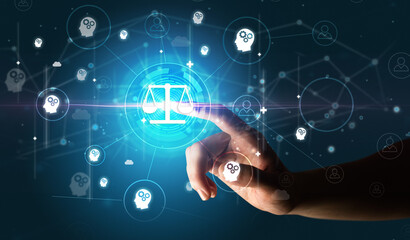 Businessman hand pressing stock graphic information on multitouch screen