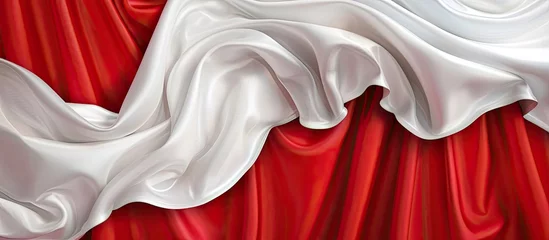 Fotobehang A close up of a red and white curtain, revealing intricate details of the fabric such as the texture of the sleeve and the bold lines creating a mesmerizing art piece © 2rogan