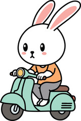 Cute bunny riding scooter cartoon