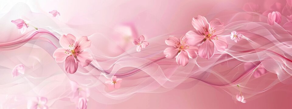 Abstract painted flowers. Spring concept. Template for banner decoration, invitation, greeting card. Pink colored.