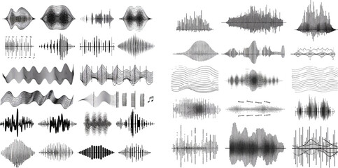 Monochrome volume audio lines, soundwaves rhythm