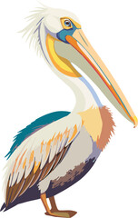Vibrant vector illustration of a pelican standing alone