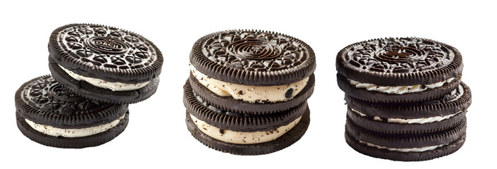 Oreo cookies, snacks isolated on a transparent PNG background, white background , Generative Ai