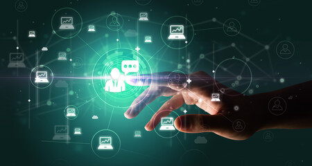 Businessman hand pressing stock graphic information on multitouch screen