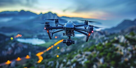 The technological drone provides professional aerial photography and surveillance with precision and stability.
