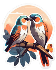 Couple of warblers perched on a branch in the evening.