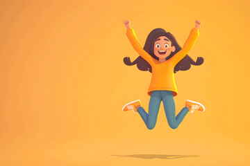 Freudensprung: Cartoonfigur springt vor Freude in die Luft auf farbigem Hintergrund