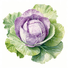Fototapeta premium Cabbage, Garden Flower Bed, vegetable, Hsiang Ron Cheng/painting style, watercolor illustration, single object, white background for removing background.