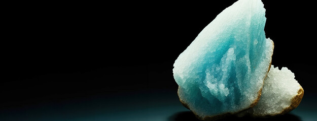 Hemimorphite is rare precious natural stone on black background. AI generated. Header banner mockup with space.